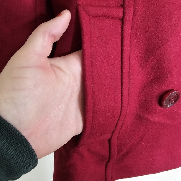 Collection by Gallery Red Wine Wool Double Breasted Pea Coat Size Women Medium - Picture 5 of 13